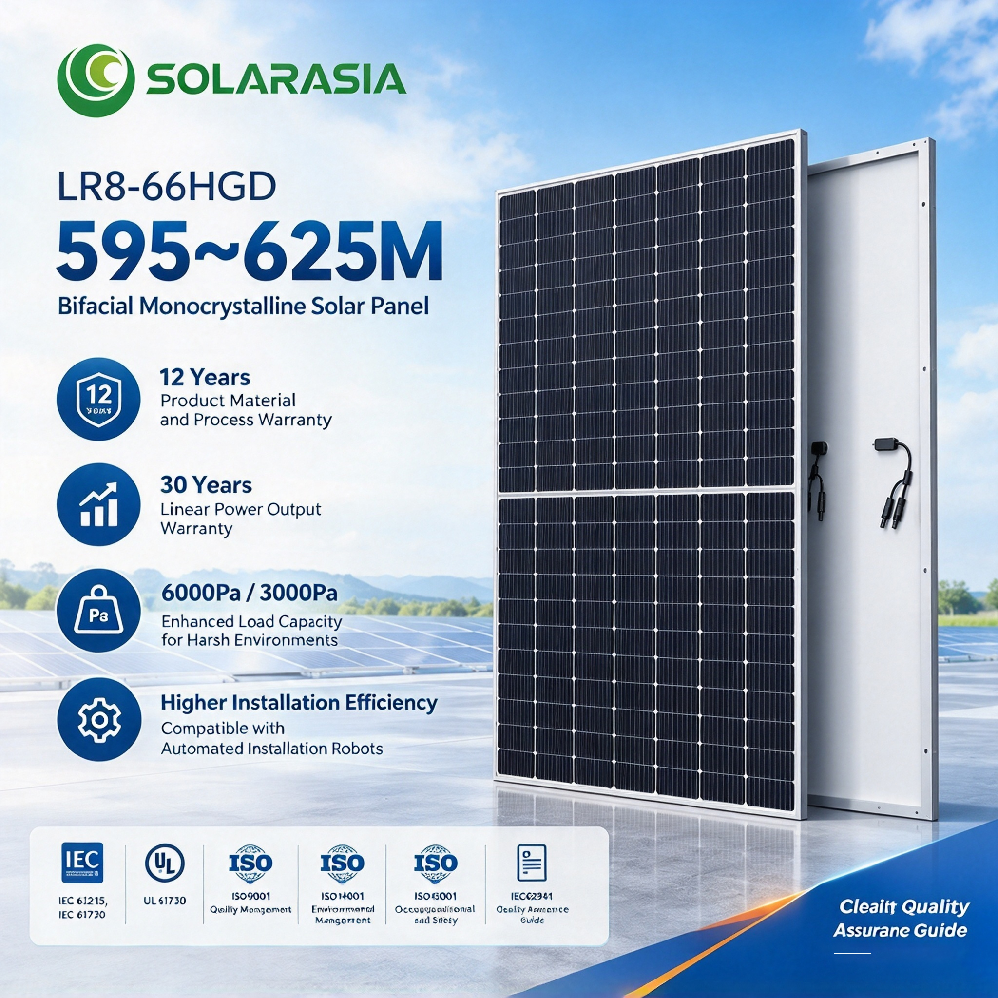Longi 600W Bifacial Monocrystalline Solar Panel with High Efficiency for Commercial and Utility Scale Projects